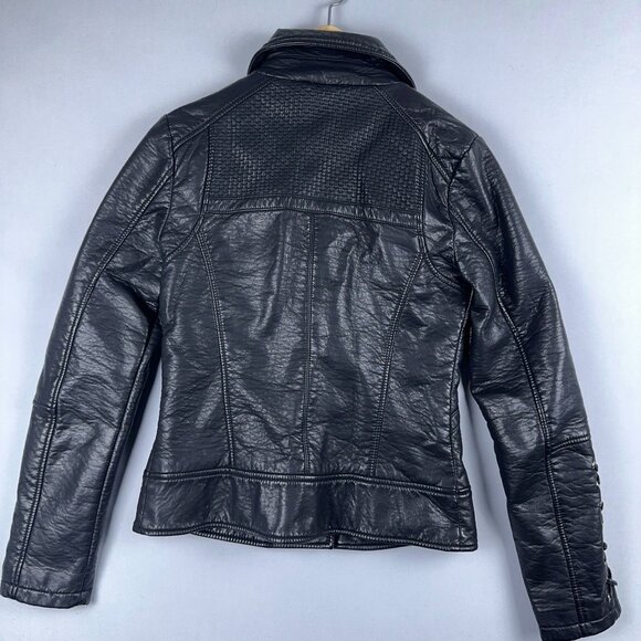 GUESS Leather Moto Biker Jacket Womens Size X Small Lace Up Sleeves Black - Picture 3 of 15